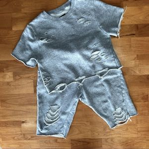 RED FOX gray distressed crop top and short set EUC Sz small